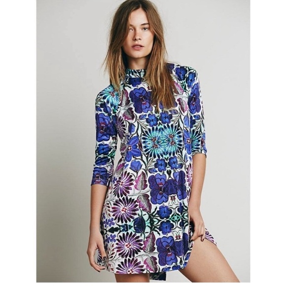Free People New Romantics Fiesta Floral Abstract Swing Mini Dress Retro Small - Picture 1 of 11